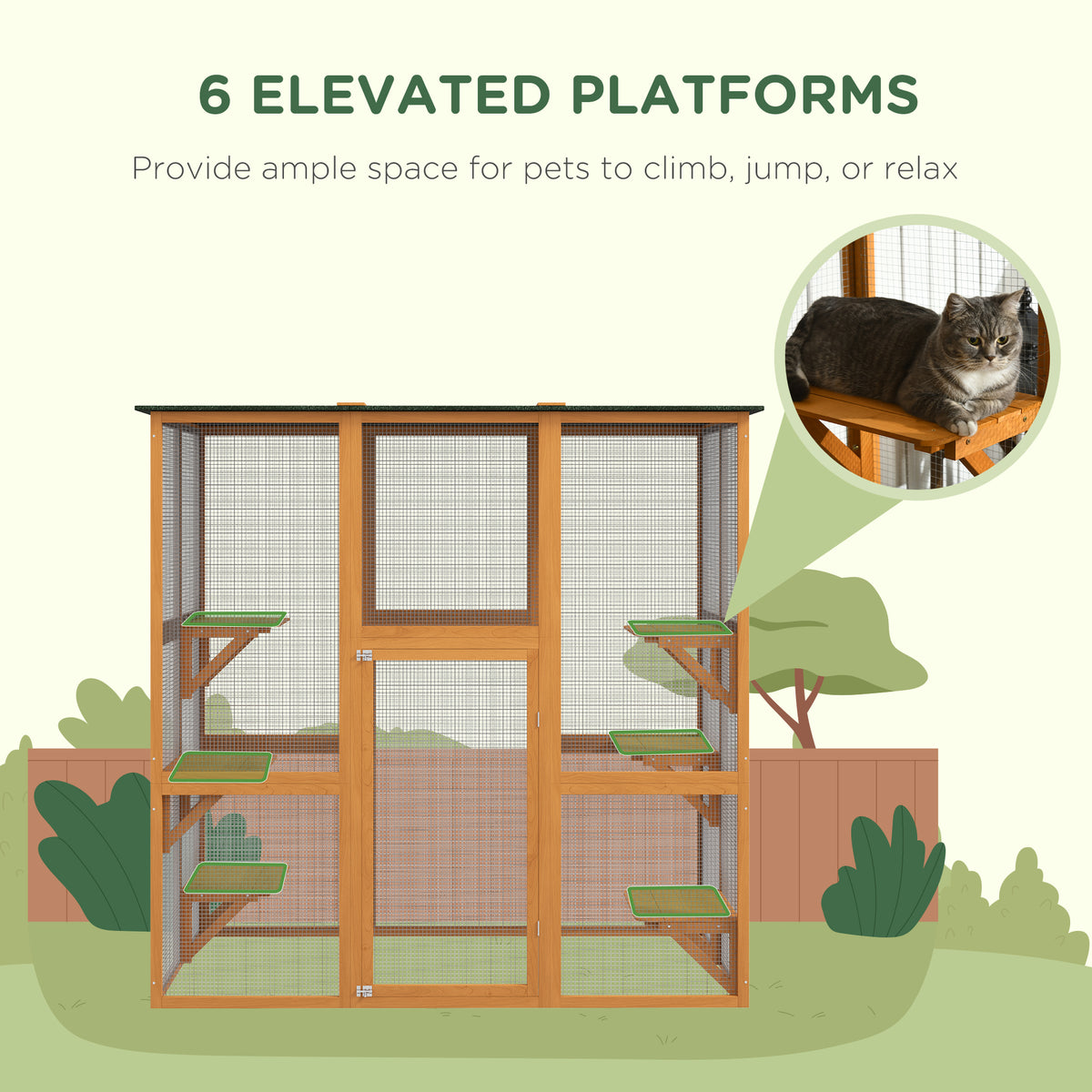 Outdoor Cat House Big Catio Wooden Feral Cat Shelter Enclosure with Large Spacious Interior, 6 High Ledges, Weather Prot