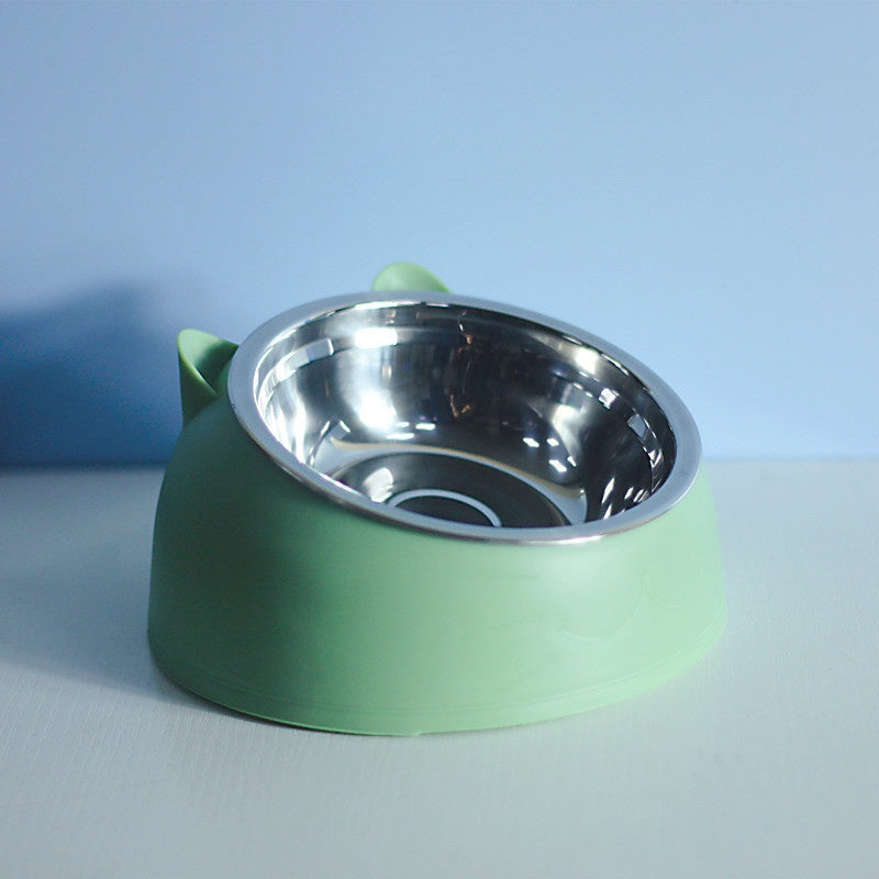 Stainless Steel Dog Bowl Double Bowl Cervical Protection Oblique Mouth Hot Pet Food Basin Supplies