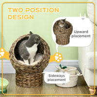 Handwoven Elevated Cat Bed with Soft Cushion & Egg Chair Shape, Basket Bed Kitty House with Stand, Raised Wicker House f