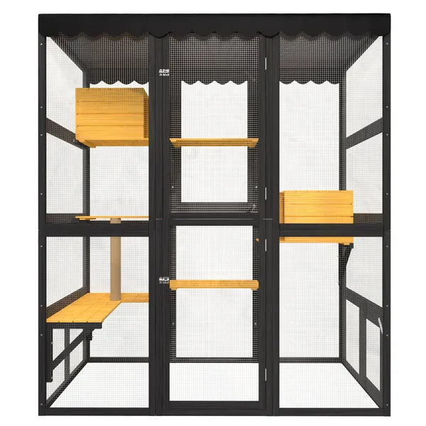 Cat Catio Outdoor Cat Enclosure For Multiple Indoor Outdoor Cats, Large Wooden Walk-in Cat House With Window Connection 