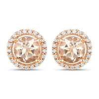 0.93 Carat Genuine Morganite and White Diamond 14K Rose Gold Earrings