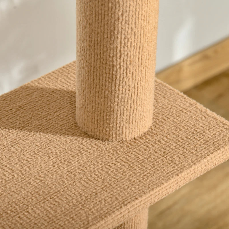 PawHut Floor-to-Ceiling Cat Tree Cat Climbing Tower With Sisal-Covered Scratching Posts Natural Cat Tree Activity Center