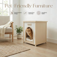 Modern Indoor Wooden Dog House with Removable Cushion – Solid Cedar Pet House for Small Dogs & Cats, Furniture-Grade Sca