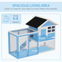 48" Wooden Rabbit Hutch Bunny Cage with Waterproof Asphalt Roof, Fun Outdoor Run, Removable Tray and Ramp, for Rabbits, 