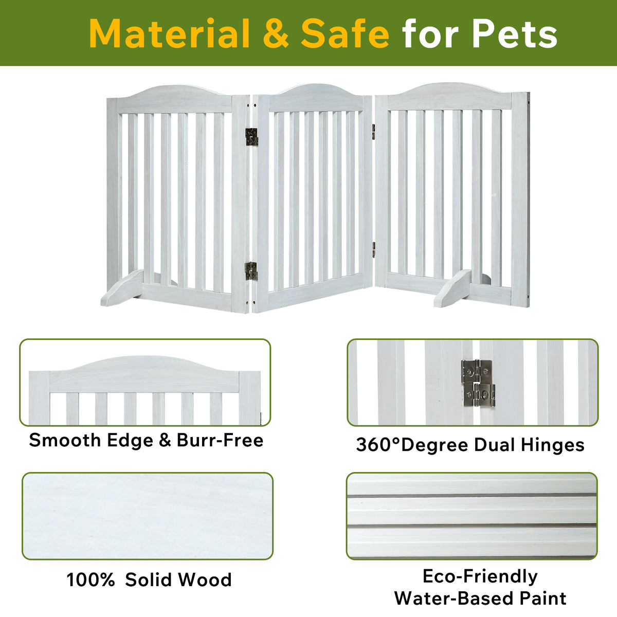Wooden Freestanding Foldable Pet Gate for Dogs, 24 inch 3 Panels Step Over Fence, Dog Gate for The House, Doorway