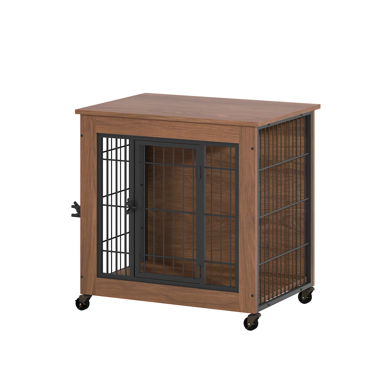 27.2" Dog Crate Furniture with Wheels for Small Dogs, Heavy Duty Dog Kennel Indoor with 2 Doors, Wooden Pet Cage End Tab