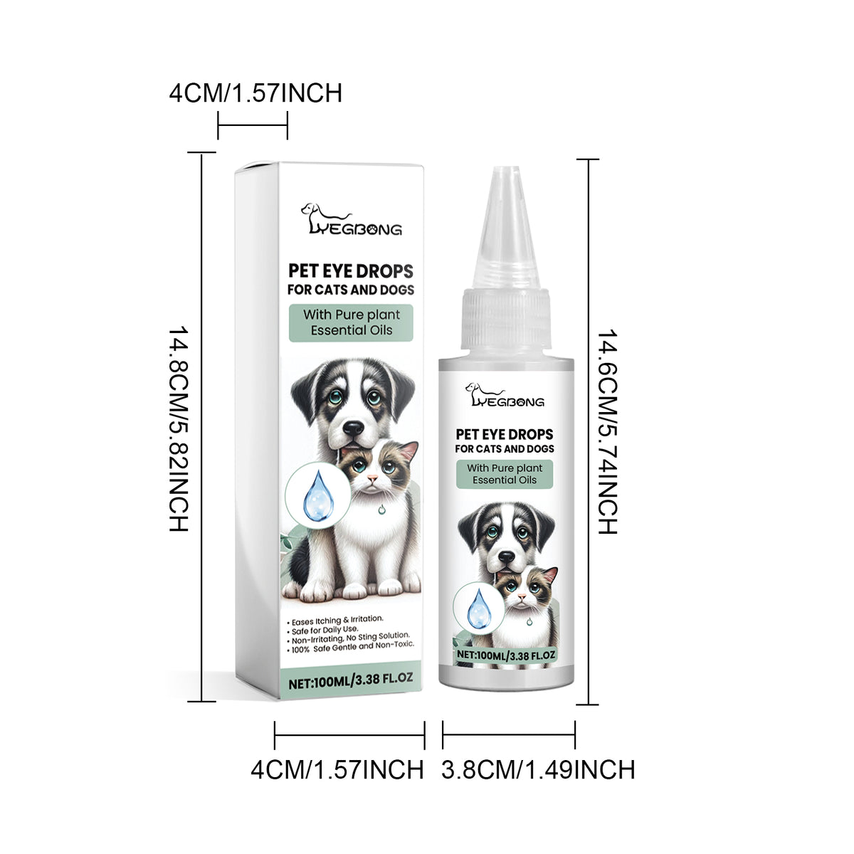 Pet Eye Drops For Dogs & Cats, Gentle Eye Cleaner With Honeysuckle Oil & Blueberry Extract, Soothes Irritation, Tear Sta