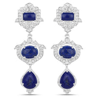 9.37 Carat Genuine Lapis and White Topaz .925 Sterling Silver Earrings