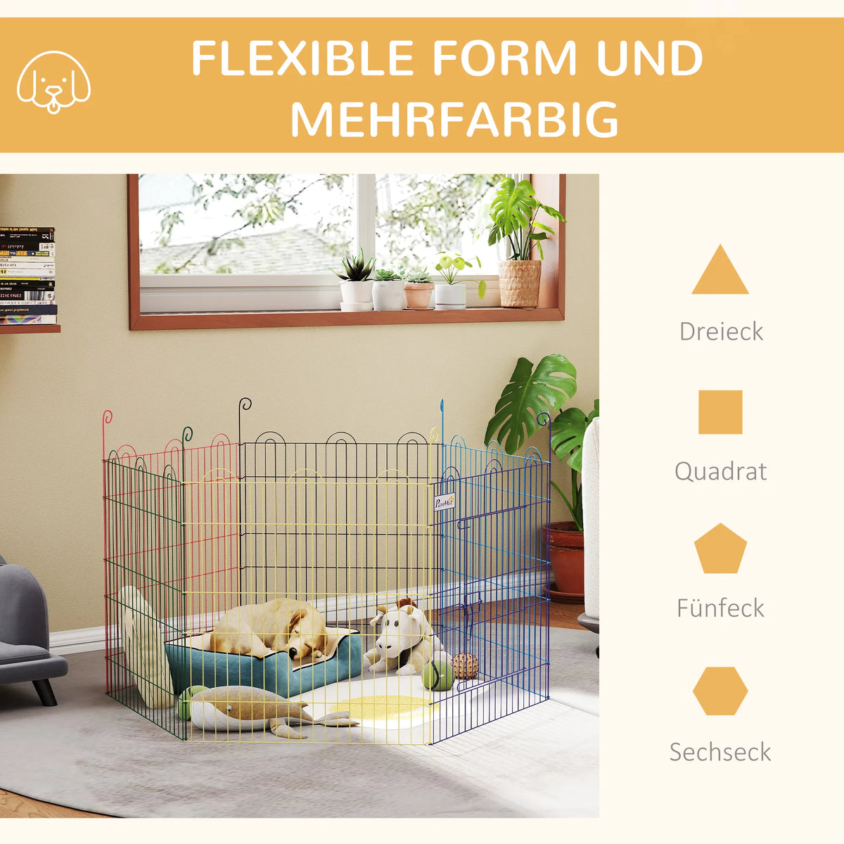 Metal Pet Playpen Portable Hexagon Dog Exercise Fence Multi-colored