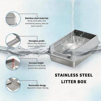 Stainless Steel Cat Litter Box, Large Open Top Litter Box With Anti Splash High Sides, Anti Tracking Pedal, Easy To Clea