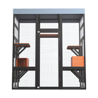 62.6" Black Wooden Catio for Cats, Large Cat Enclosure with Waterproof cover, 2 Napping House, Platforms & Galvanized Me