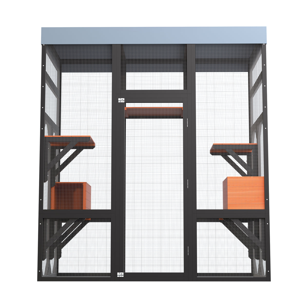 62.6" Black Wooden Catio for Cats, Large Cat Enclosure with Waterproof cover, 2 Napping House, Platforms & Galvanized Me