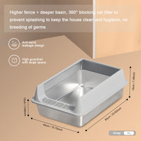 Oversized Stainless Steel Litter Box, Semi-enclosed Splash-proof And Leak-proof Design, Removable Lid, Suitable For Big 