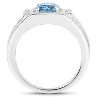 2.18 Carat Genuine London Blue Topaz and White Topaz .925 Sterling Silver Ring