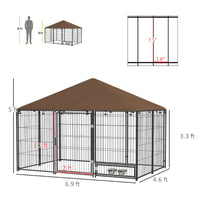 Outside Dog Kennel, 6.9' X 4.6' X 5' Puppy Play Pen With Canopy, Garden Playpen Fence Crate With Rotating Bowl, Black