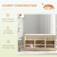 45" Extra Large Wooden Hamster Cage, 3-Layer Rat Cage with Opening Roof, PVC Window, Small Animal Habitat for Gerbil, Dw