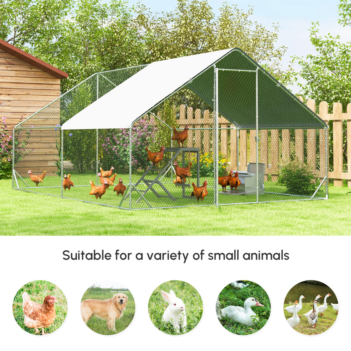 10 x 13 x 6.5 Metal Frame Chicken Run, Outdoor Hen House with Cover & Lockable Door