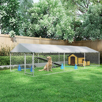 PawHut 20' X 7.5' X 5' Dog Kennel Outdoor For Large Dogs With Waterproof Roof, Silver,For Multiple Parcels Of Goods, Ple