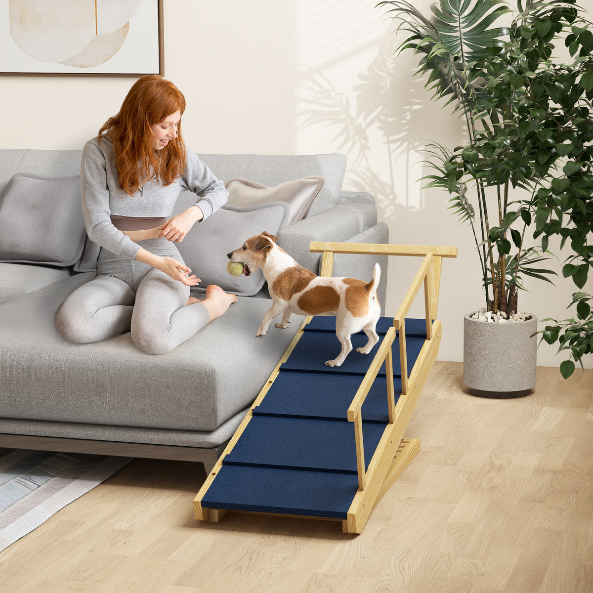 Dog Ramp, Adjustable Height Pet Steps, Foldable Dog Stairs with Non-slip Mat for Small to Large Dogs