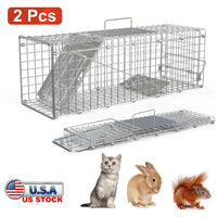 2Pcs 24X7.48X8.27IN Folding Humane Live Animal Trap Cages Easy To Catch And Release Foldable Cat Trap Galvanized Steel F