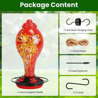 Glass Hummingbird Feeder 33OZ Hand Blown Hummingbird Feeder With 5 Flower Feeding Port Perch Ant Moat Hanging Hook S Hoo