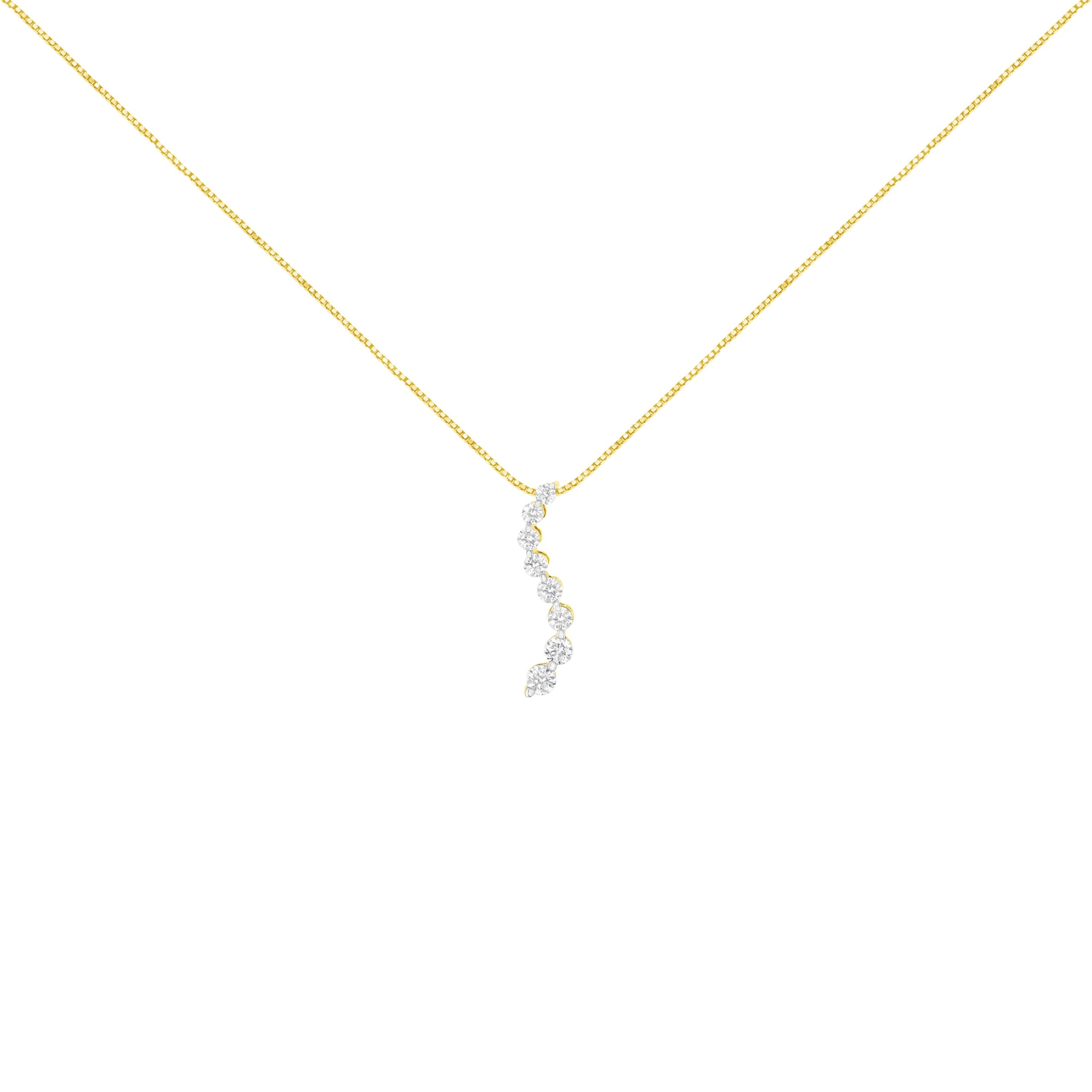 14k Yellow Gold 3.0 cttw Baguette and Brilliant Round-Cut Diamond Journey 18" Pendant Necklace (I-J Color, I2-I3 Clarity)
