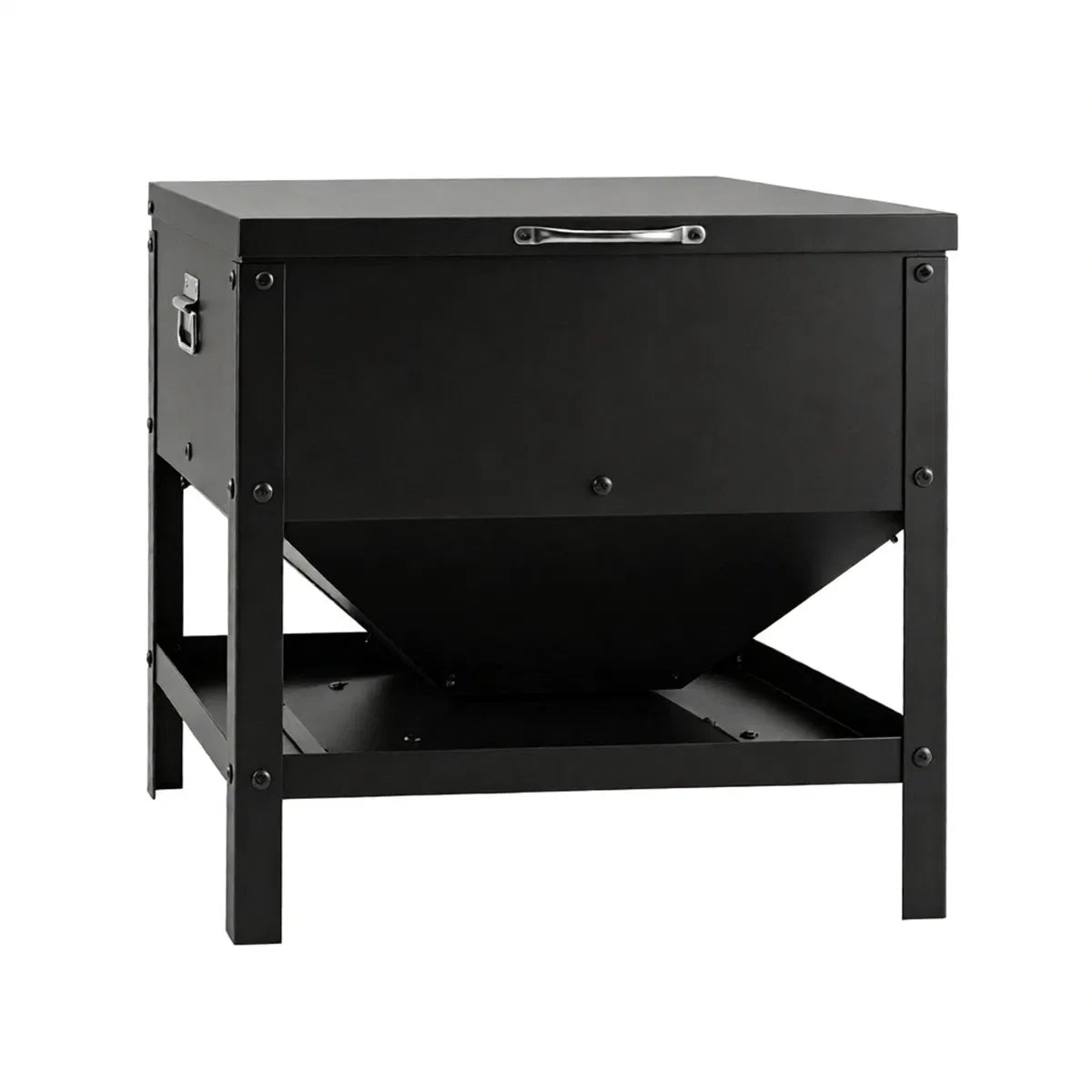 Heavy Duty Stainless Steel Chicken Feed Hopper with Lift Top Cover, Raised Legs Spill-Proof Poultry Feeding Box for Back