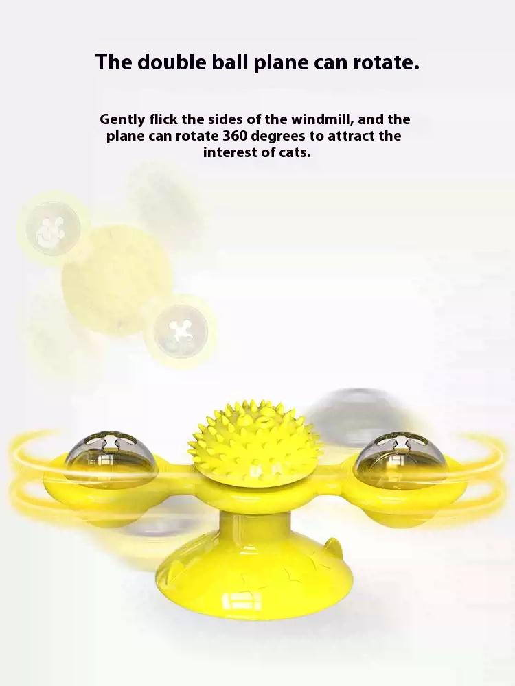 Interactive Windmill Cat Toy With LED Light Ball, Suction Cup, And Catnip Indoor Cat Exercise And Entertainment Set.