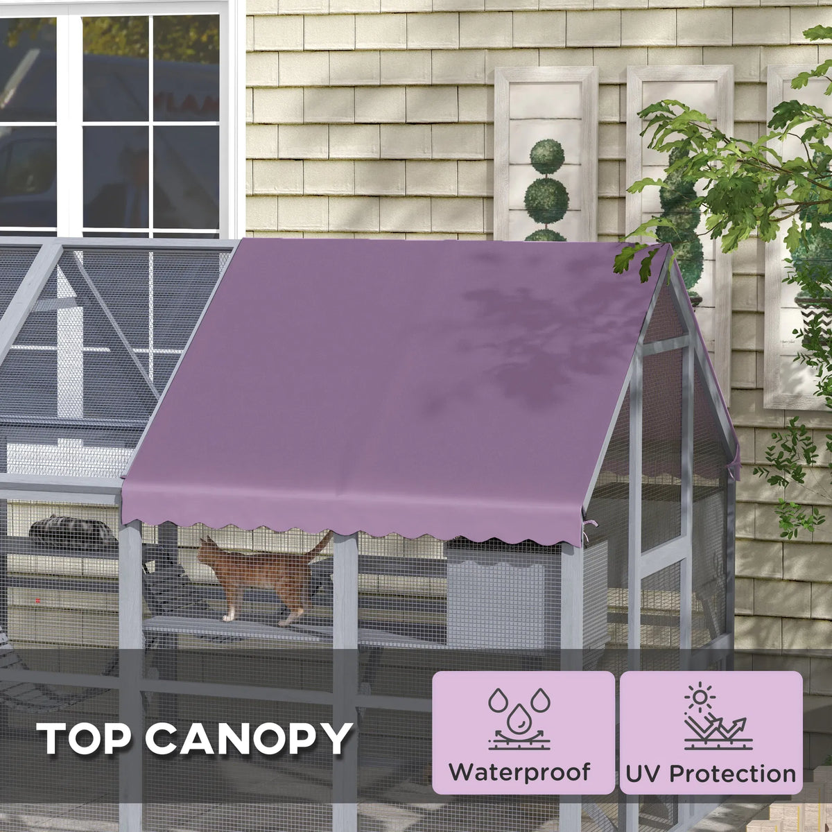 Outdoor Cat Enclosure Wooden Feral Cat House w/ Weatherproof Canopy, Bridges, Resting Boxes, Platforms, for 3-6 Cats