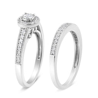 .925 Sterling Silver 1/2 Ctw Diamond Halo and Milgrain Engagement Ring Bridal Set (I-J Color, I3 Clarity) - Ring Size 7