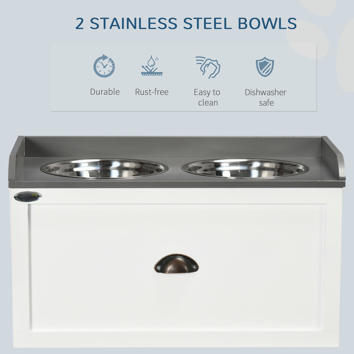 Pet Feeding Station Pet Dish Bowl Set with Storage, 2 Elevated Dog Bowls for Large Sized Dogs, White