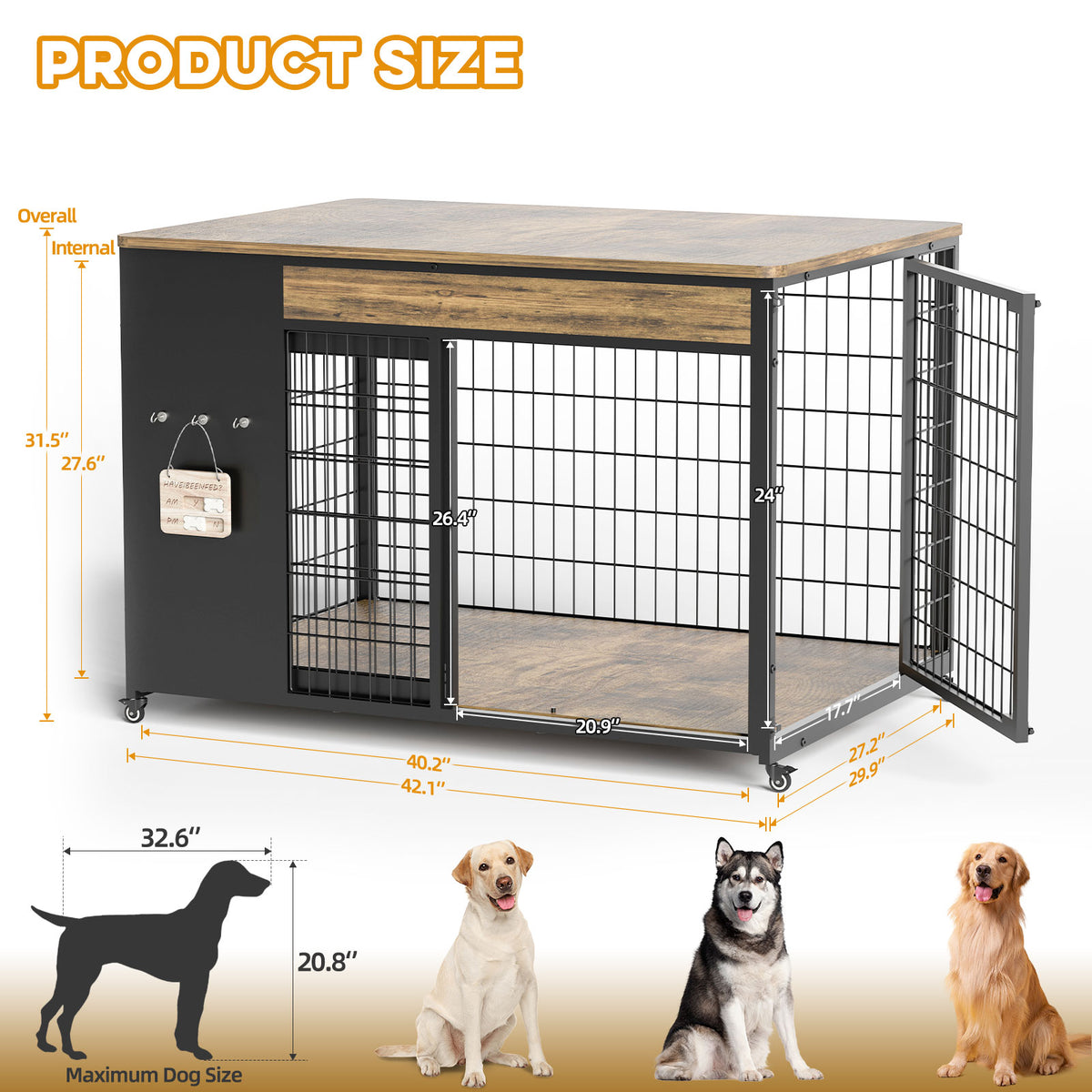 42-Inch Double Wide Wooden Double-Door Dog Crate Side Table Combo - Heavy-Duty DIY Assembly, Chew-Resistant Construction