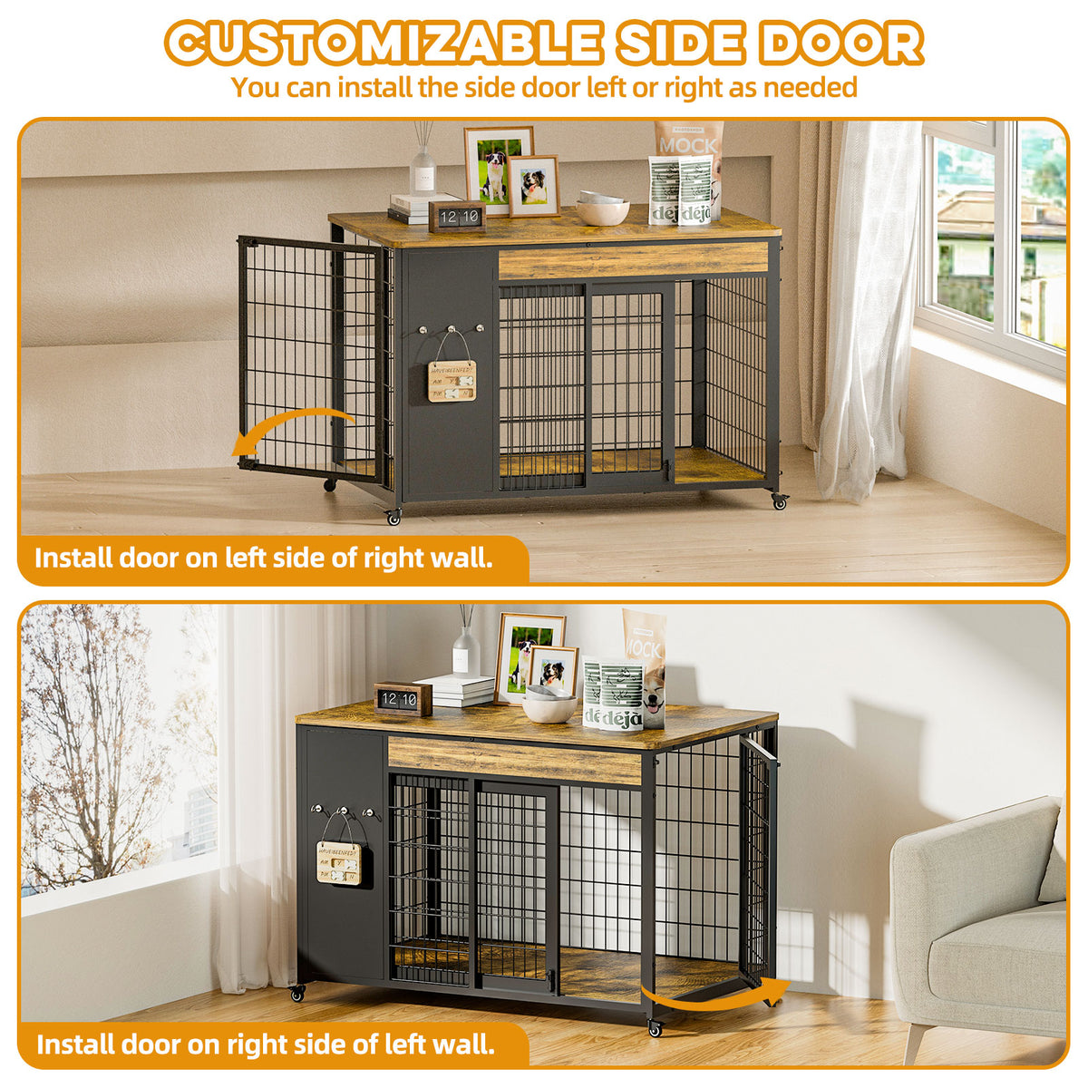 38in Dog Crate Furniture - Dog Crate With DIY Frame, Sliding Door Indoor Kennel, Wooden Dog Cage End Table, For Medium-L