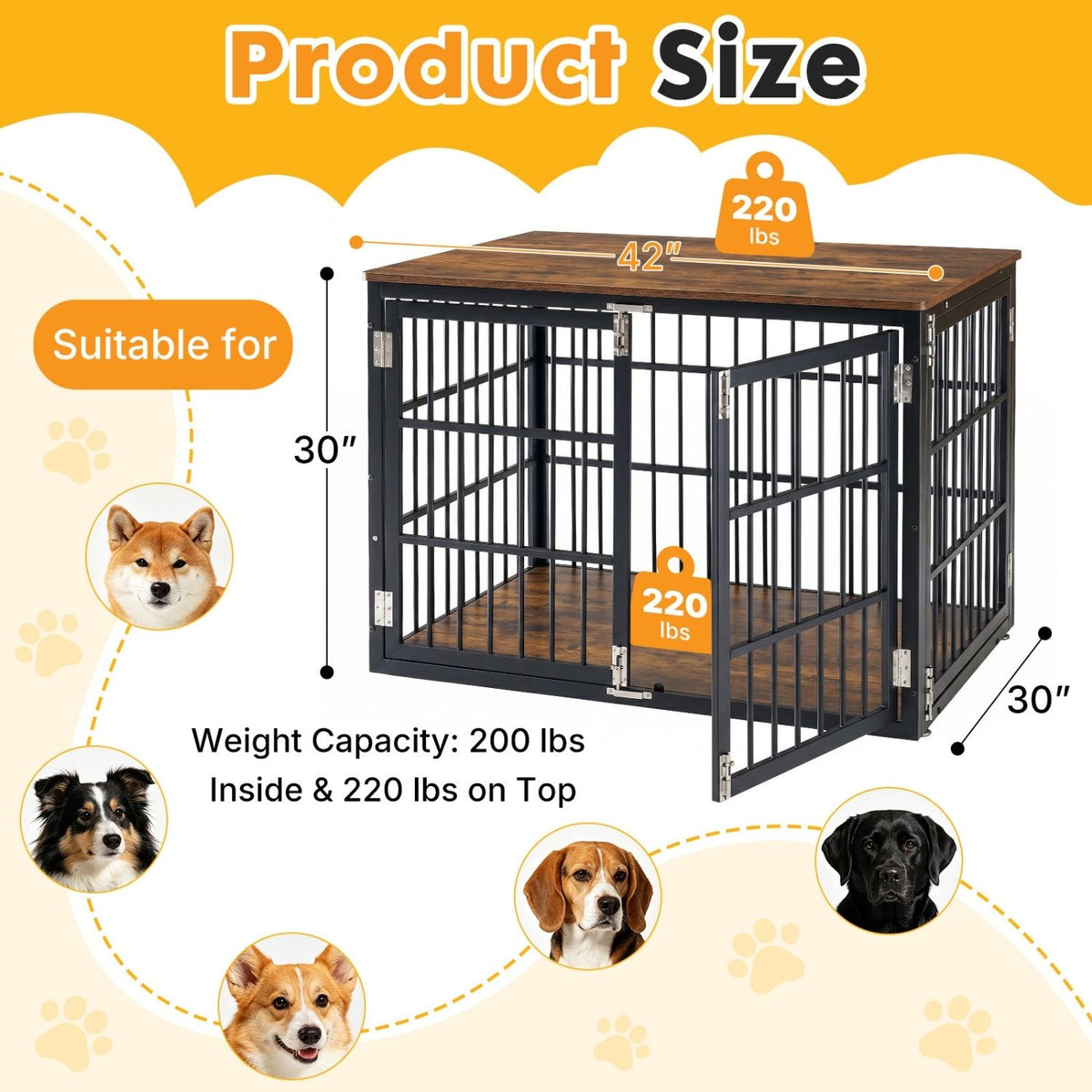 Sturdy Dog Crate Furniture, Heavy Duty Kennel For Large & Medium Dogs, Indoor Use