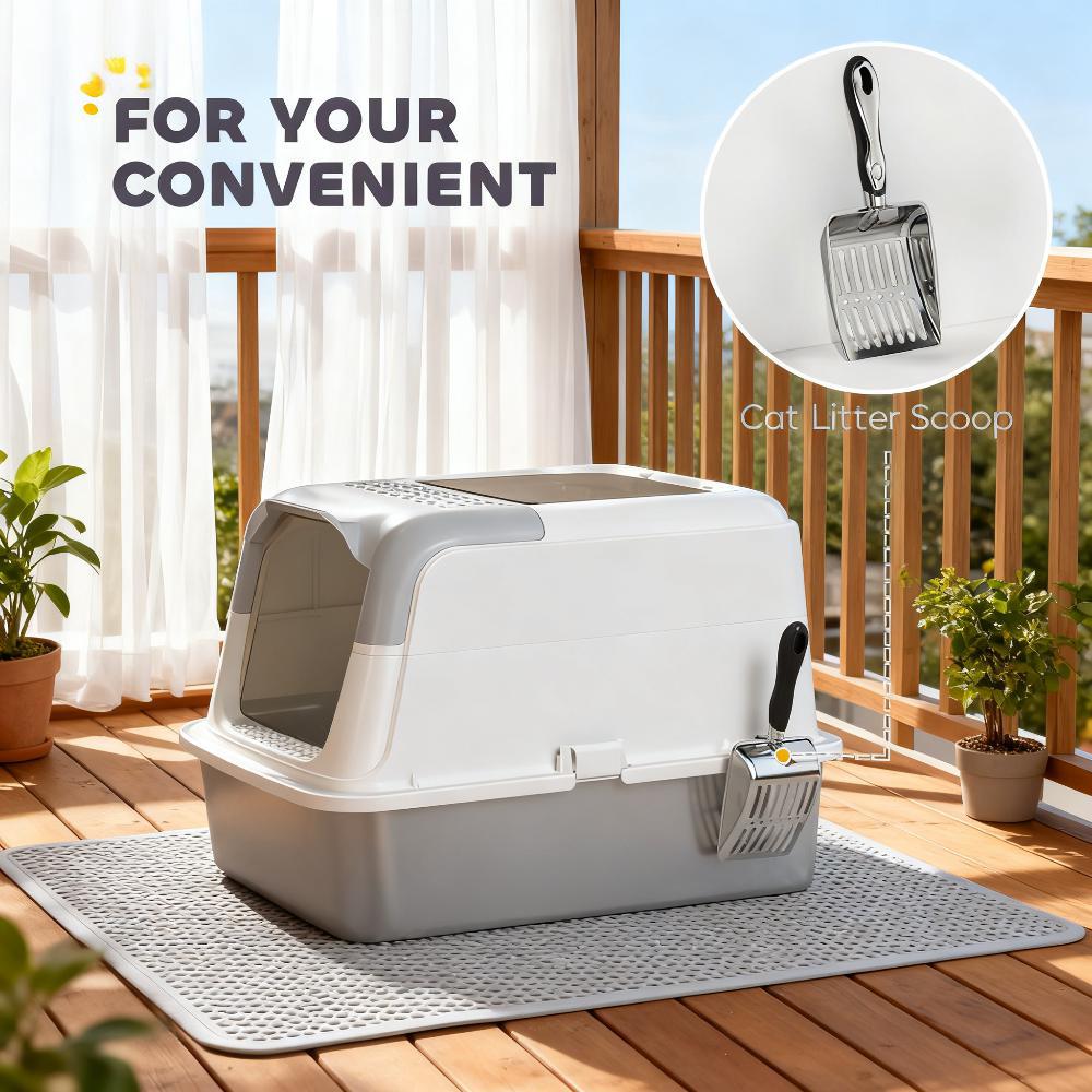 Cat Litter Box, Enclosed Cat Litter Box With Scoop, Deodorizer Bag