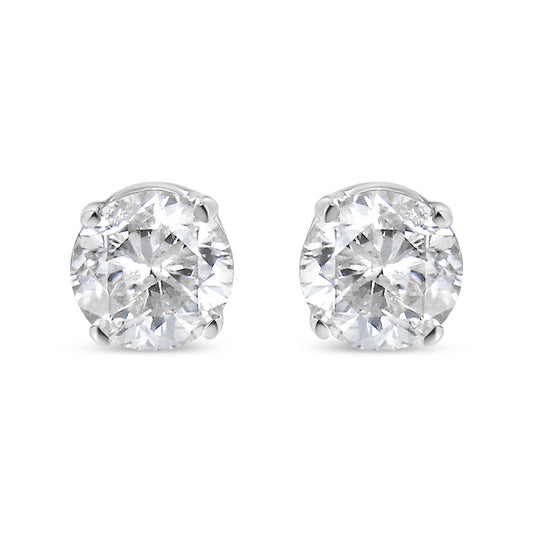 AGS Certified 14K White Gold 1.0 Cttw 4-Prong Set Brilliant Round-Cut Solitaire Diamond Push Back Stud Earrings (F-G Color, SI2-I1 Clarity)