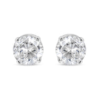 AGS Certified 14K White Gold 1.0 Cttw 4-Prong Set Brilliant Round-Cut Solitaire Diamond Push Back Stud Earrings (G-H Color, SI2-I1 Clarity)