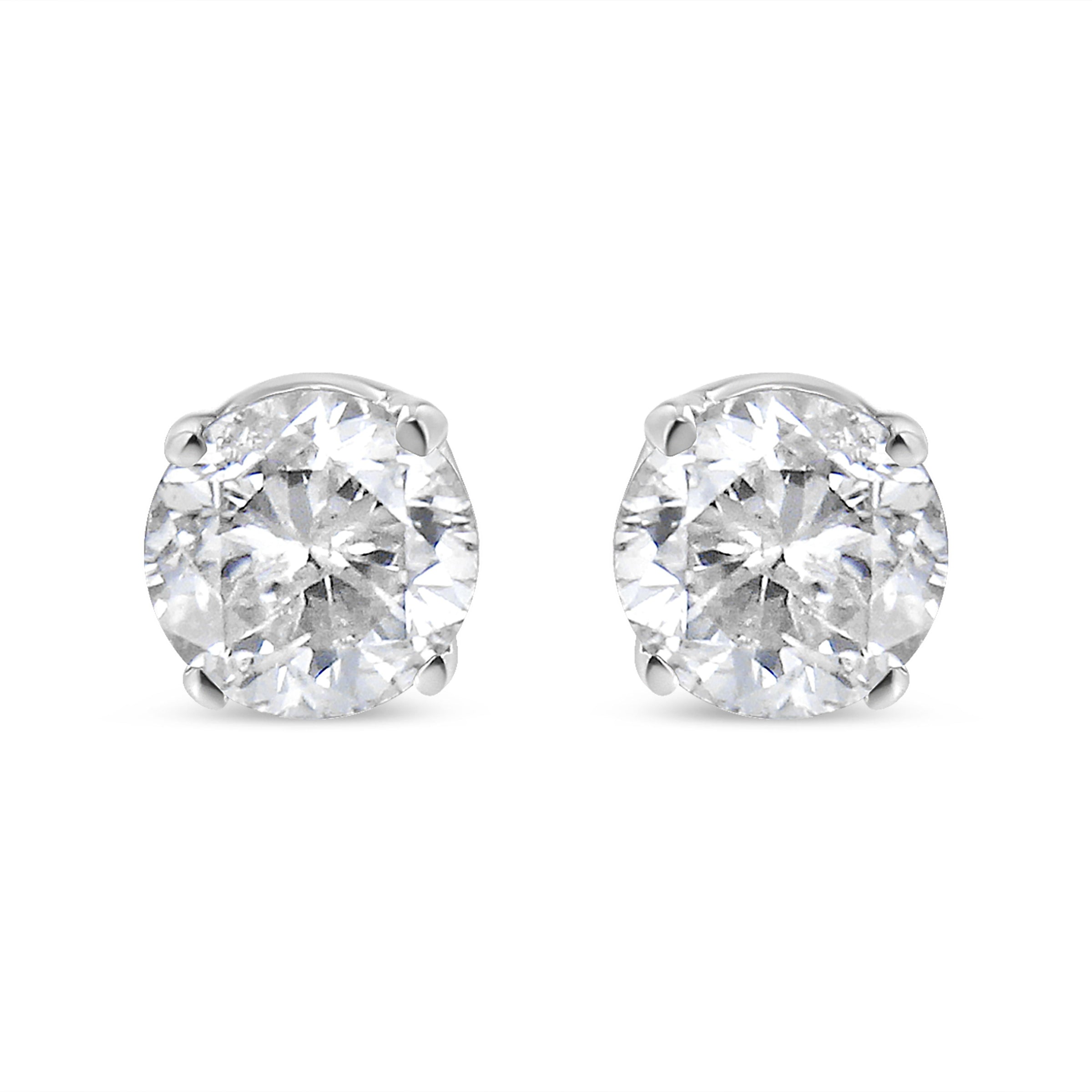 AGS Certified 14K White Gold 1.0 Cttw 4-Prong Set Brilliant Round-Cut Solitaire Diamond Push Back Stud Earrings (G-H Color, SI2-I1 Clarity)