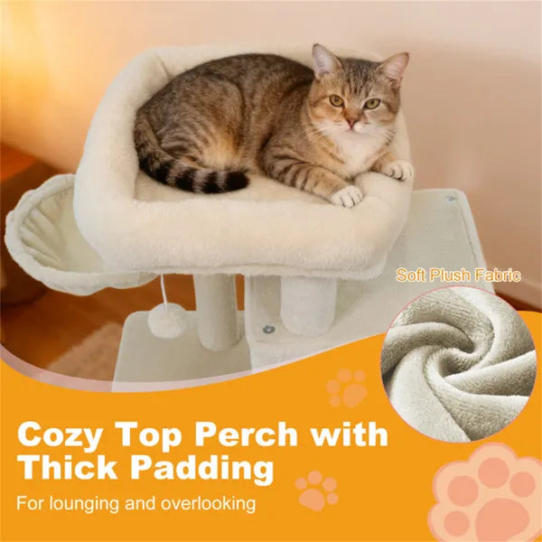 Beige 33.5" Multi-Level Cat Tree With 2-Tier Condo, Sisal Scratching Posts & Anti-Toppling Device For Cats