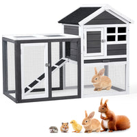 House Type With Ladder Gray Fir Wood Chicken Rabbit Cage