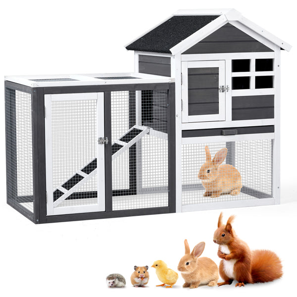 House Type With Ladder Gray Fir Wood Chicken Rabbit Cage