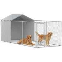 Galvanized Chain Link Large Outdoor Dog Kennel With Waterproof & UV-Resistant Cover, For M&L Dogs, 19.7' X 7.5' X 7.5',M