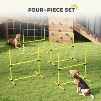4 Piece Dog Agility Set With Adjustable Height Bars, Carry Bag, Displacing Top Bar, Yellow Yellow