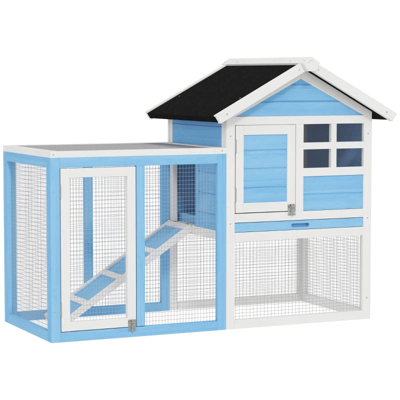 49 Wooden Rabbit Hutch Bunny Cage With Waterproof Asphalt Roof, Fun Outdoor Run, Removable Tray And Ramp, For Rabbits, C