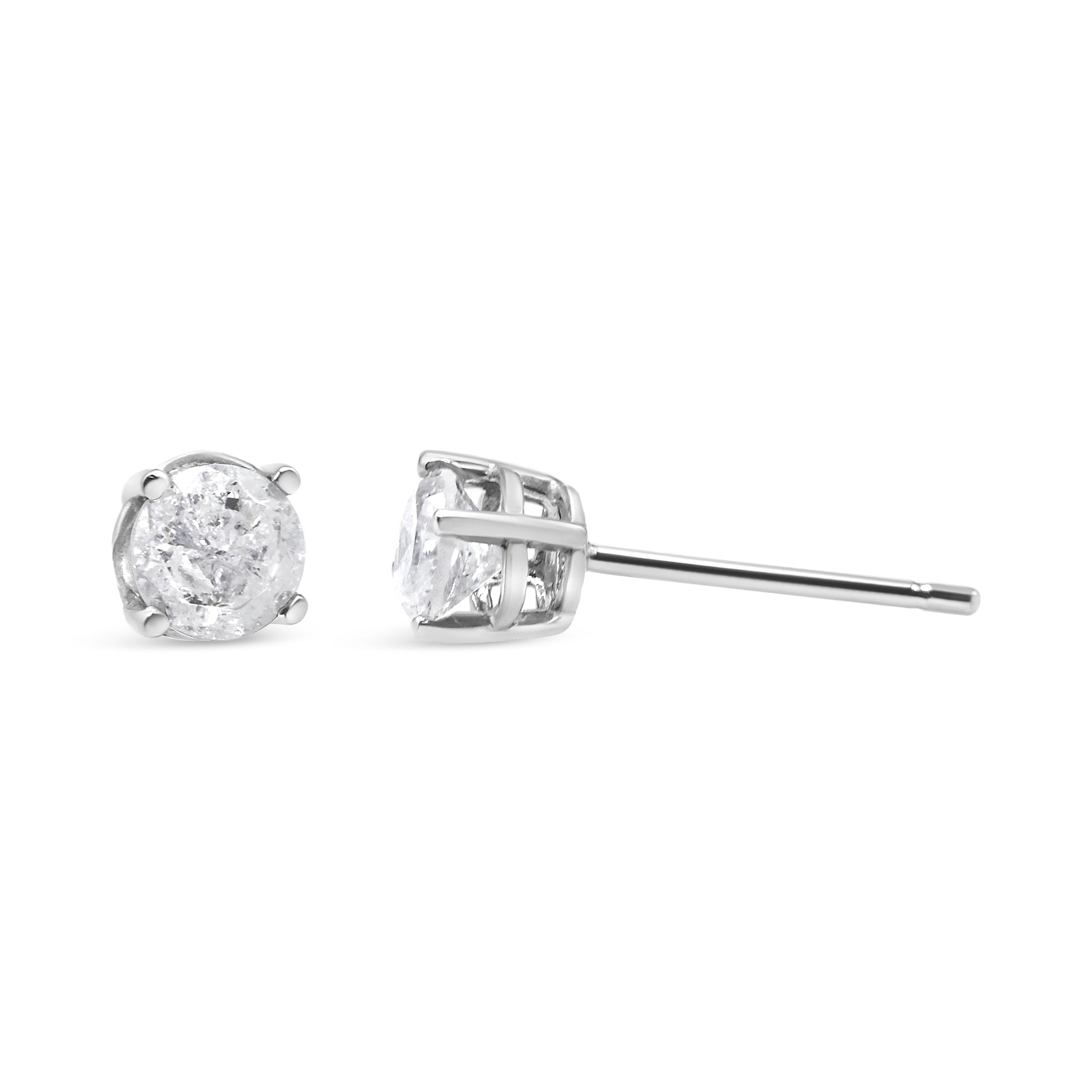 14K White Gold 3/4 Cttw Lab Grown Diamond 4-Prong Classic Stud Earrings (F-G Color, VS2-SI1 Clarity)