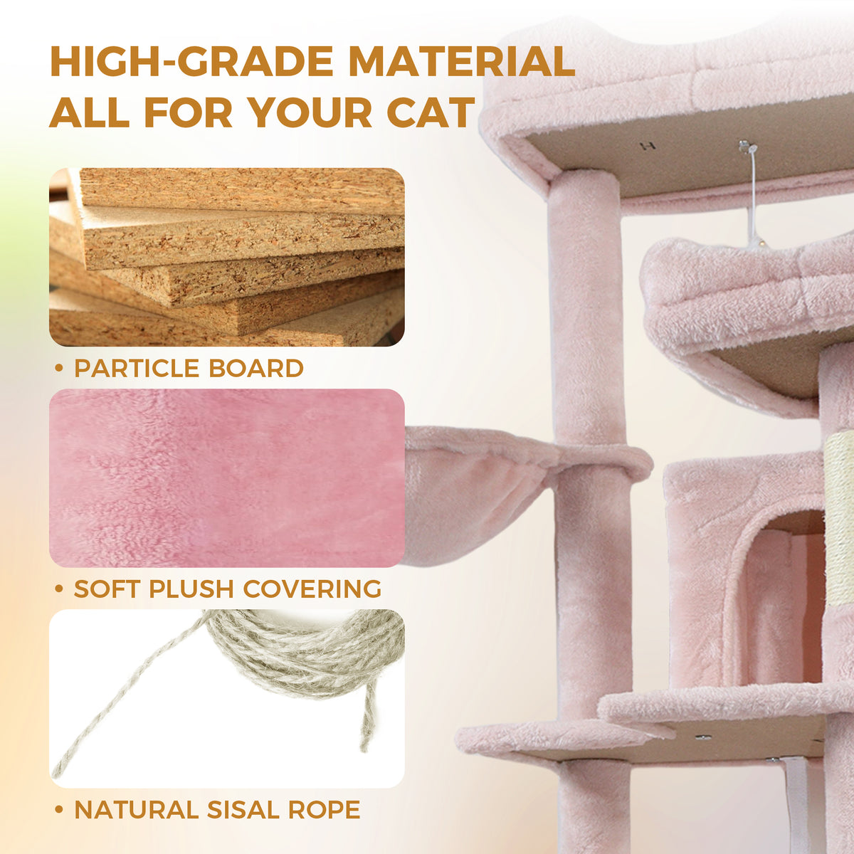 68in Tall Multi-Level Green Cat Tree with Hammocks, Hanging Basket, Cat Cave, Removeable Cushion, Scratching Posts - Plu