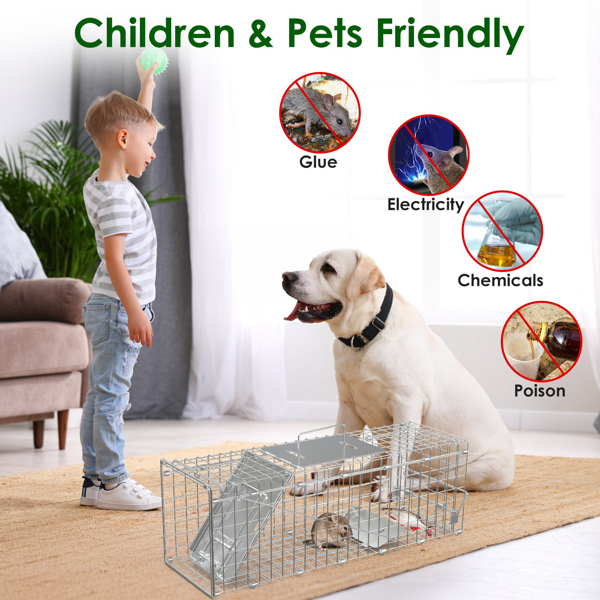 2PCS 24 Inch Humane Live Animal Trap Cage, Galvanized Steel Catch And Release Trap For Squirrel, Rabbit, Chipmunk, Groun