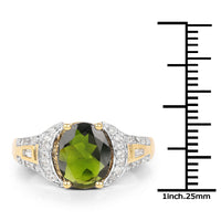 18K Yellow Gold Plated 2.79 Carat Genuine Chrome Diopside & White Topaz .925 Sterling Silver Ring