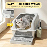 Light Gray 2 Pack High Sided Stainless Steel Litter Box Anti-Urine Leakage for Multi-Cat Households