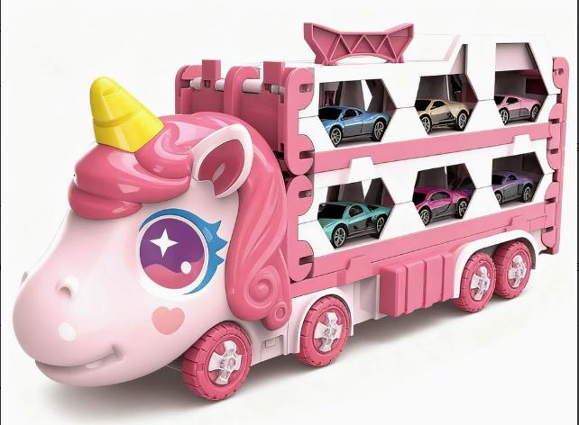 Cute Transforming Truck Toy Expandable Racetrack & Vehicle Storage Set Portable Carrier With Mini Cars Toy For Girls Age